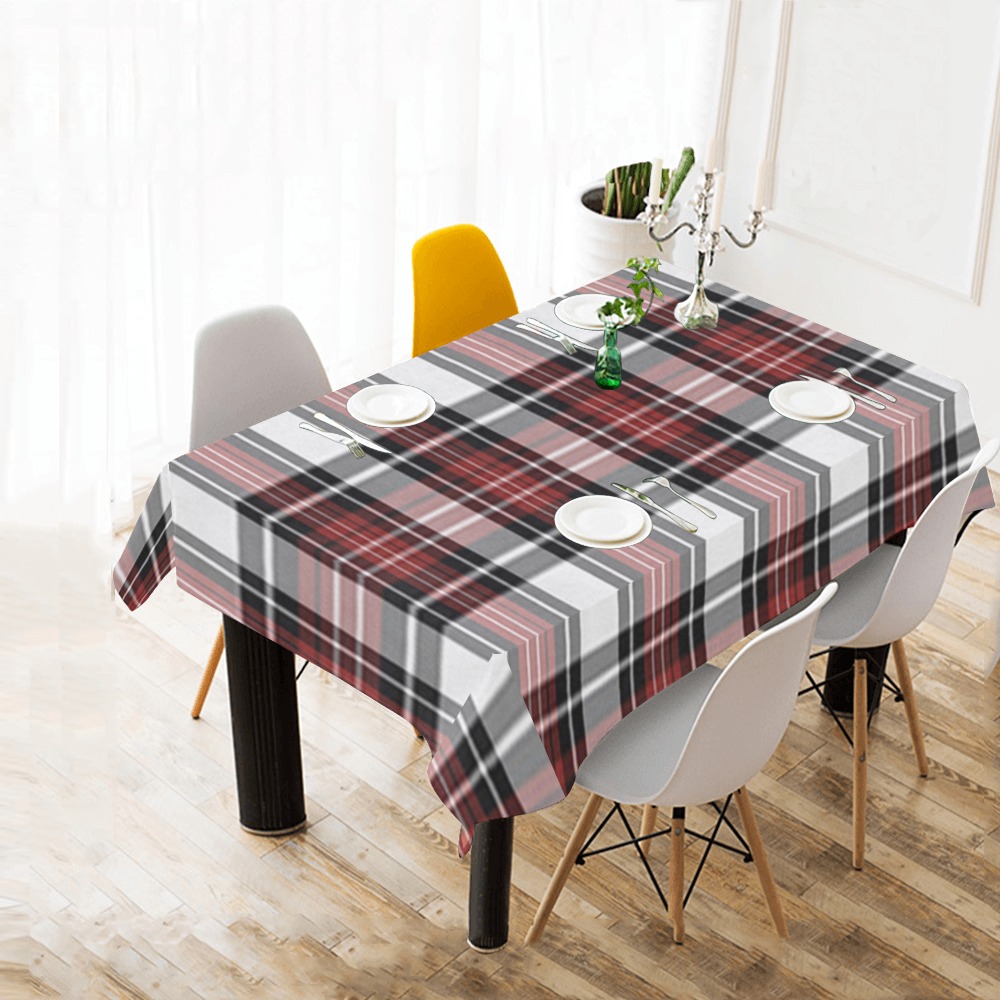 Red Black Plaid Cotton Linen Tablecloth 60"x 84"