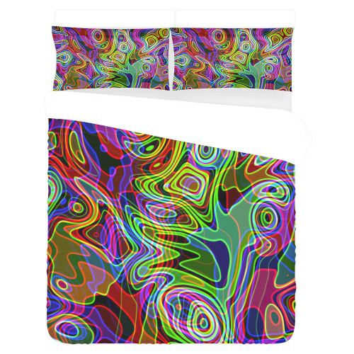 Abstract Retro Neon Pattern Background Design 3-Piece Bedding Set