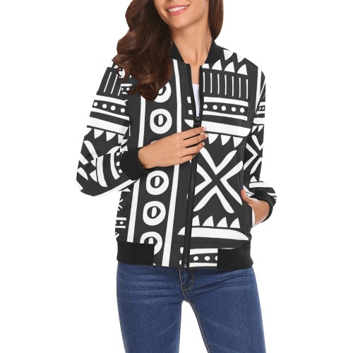 Tribal black and white Bomber Jacket All Over Print Bomber Jacket for Women (Model H19)