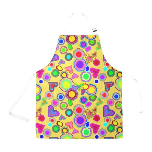 Groovy Hearts and Flowers Yellow All Over Print Apron