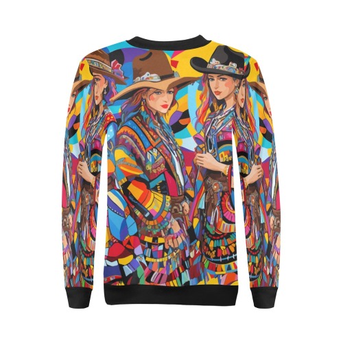 Chic, adorable cowgirls, geometric abstract art. All Over Print Crewneck Sweatshirt for Women (Model H18)