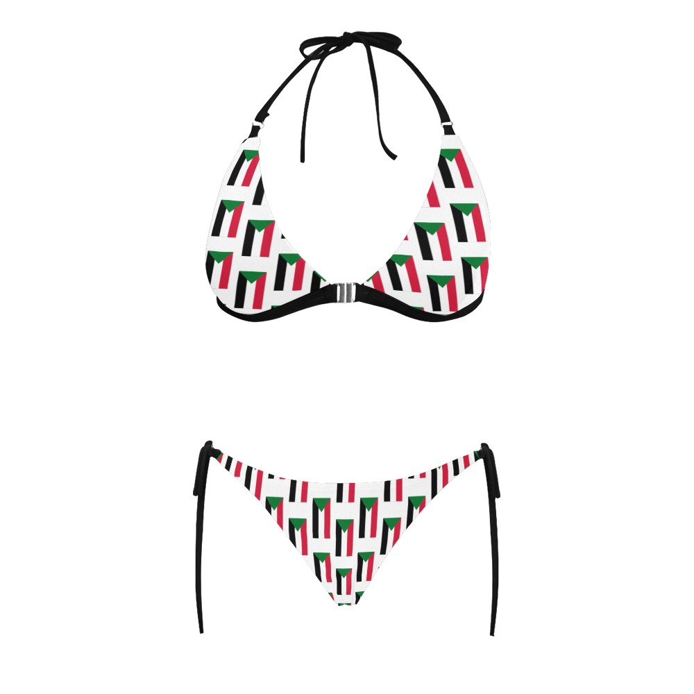 Sudan Flags Buckle Front Halter Bikini Swimsuit (Model S08)