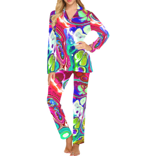 Abstract Liquid Marble Pouring Modern Art Texture Women's Long Pajama Set