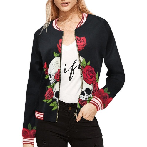 Wicked Roses All Over Print Bomber Jacket for Women (Model H21)
