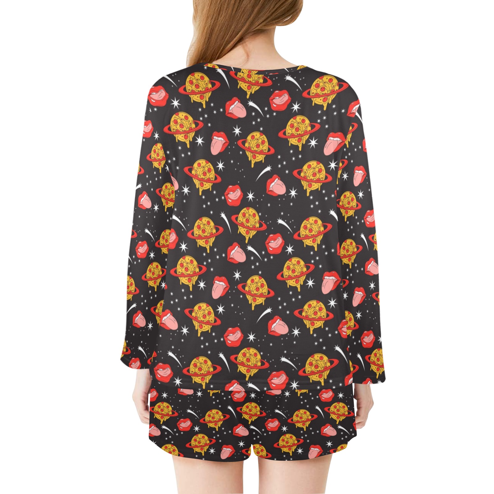 I like pizza space Women's Long Sleeve Scoop Neck Short Pajama Set