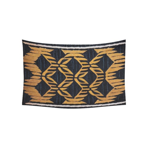 ikat style, black and yellow Cotton Linen Wall Tapestry 60"x 40"