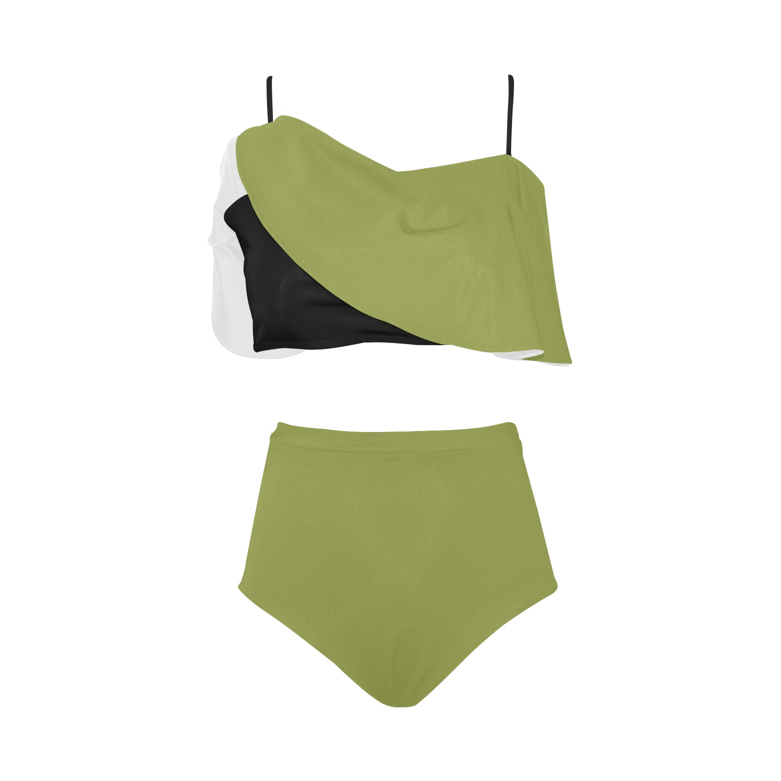GREEN High Waisted Ruffle Bikini Set (Model S13)