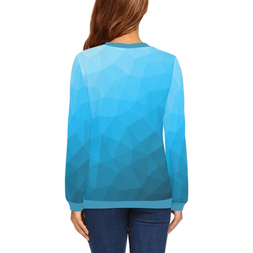 Cyan gradient geometric mesh pattern All Over Print Crewneck Sweatshirt for Women (Model H18)
