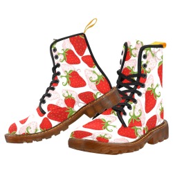 Seamless white floral pattern with red strawberries Boots Martin Boots For Women Model 1203H