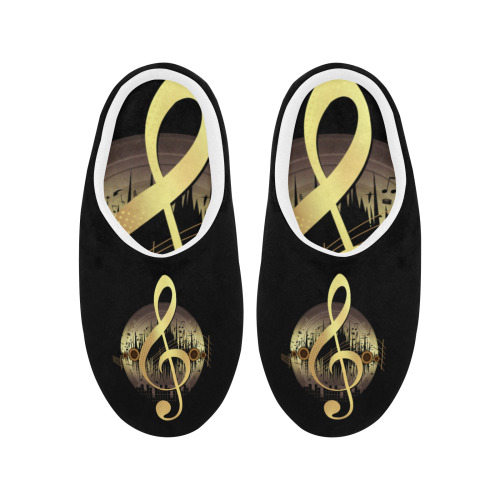 Delightful Tune - Gold Women's Non-Slip Cotton Slippers (Model 0602)