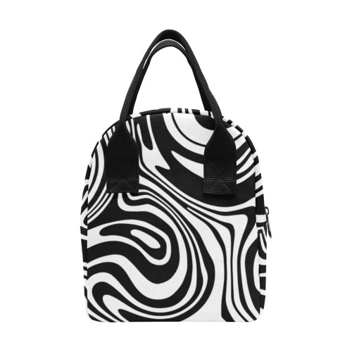 Black and White Marble Zipper Lunch Bag (Model 1689)