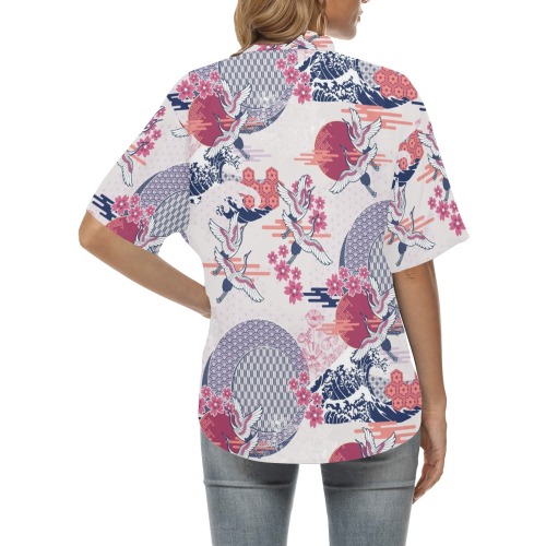 CRANE & MOON LIGHT All Over Print Hawaiian Shirt for Women (Model T58)