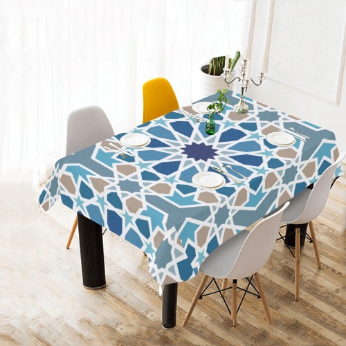 Arabic Geometric Design Pattern Cotton Linen Tablecloth 60"x 84"