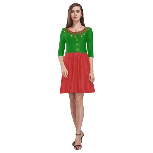Green Red Elf Costume Tethys Half-Sleeve Skater Dress(Model D20)