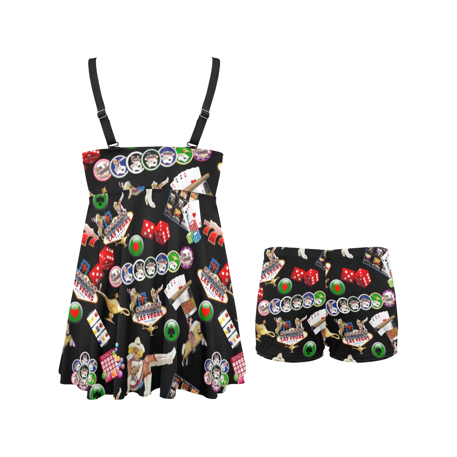 Las Vegas Gamblers Delight - Black Chest Pleat Swim Dress (Model S31)