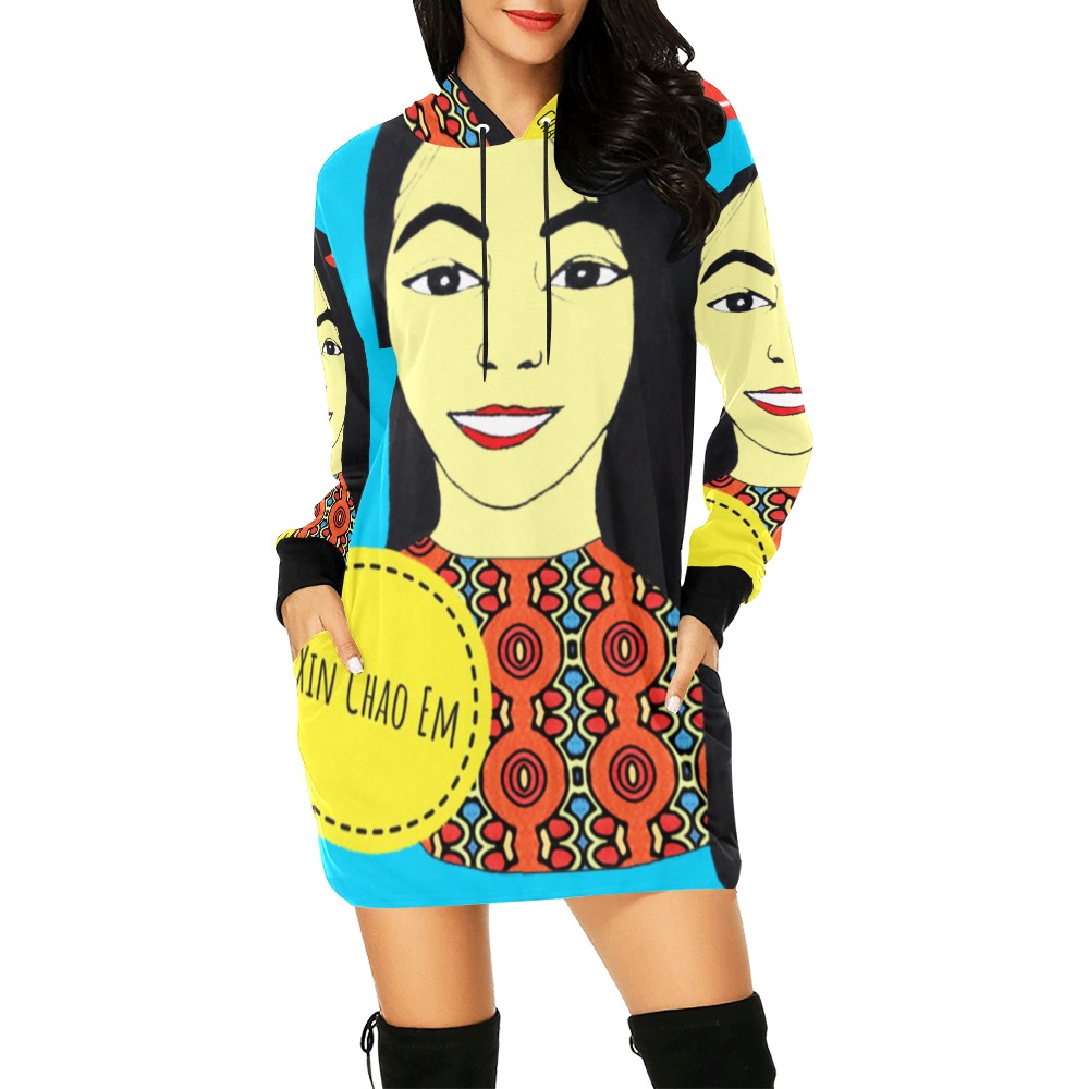 Vietnamese Girl Designed by NUArty All Over Print Hoodie Mini Dress (Model H27)