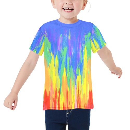 Flames Paint Abstract Classic Blue Little Girls' All Over Print Crew Neck T-Shirt (Model T40-2)