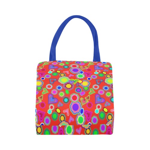 Groovy Hearts and Flowers Red Canvas Tote Bag (Model 1657)