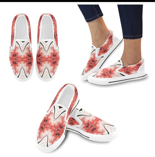 Spring Flowers through The Snow Fractal Abstract Women's Slip-on Canvas Shoes (Model 019)