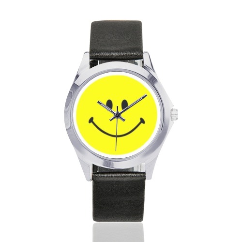Happy Face Unisex Silver-Tone Round Leather Watch (Model 216)