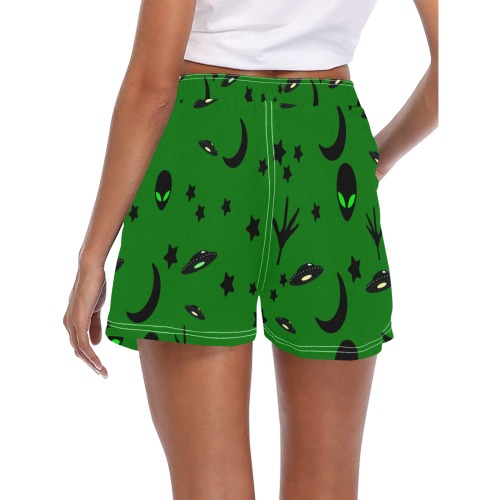 Aliens and Spaceships - Green Women's Casual Board Shorts (Model L54)