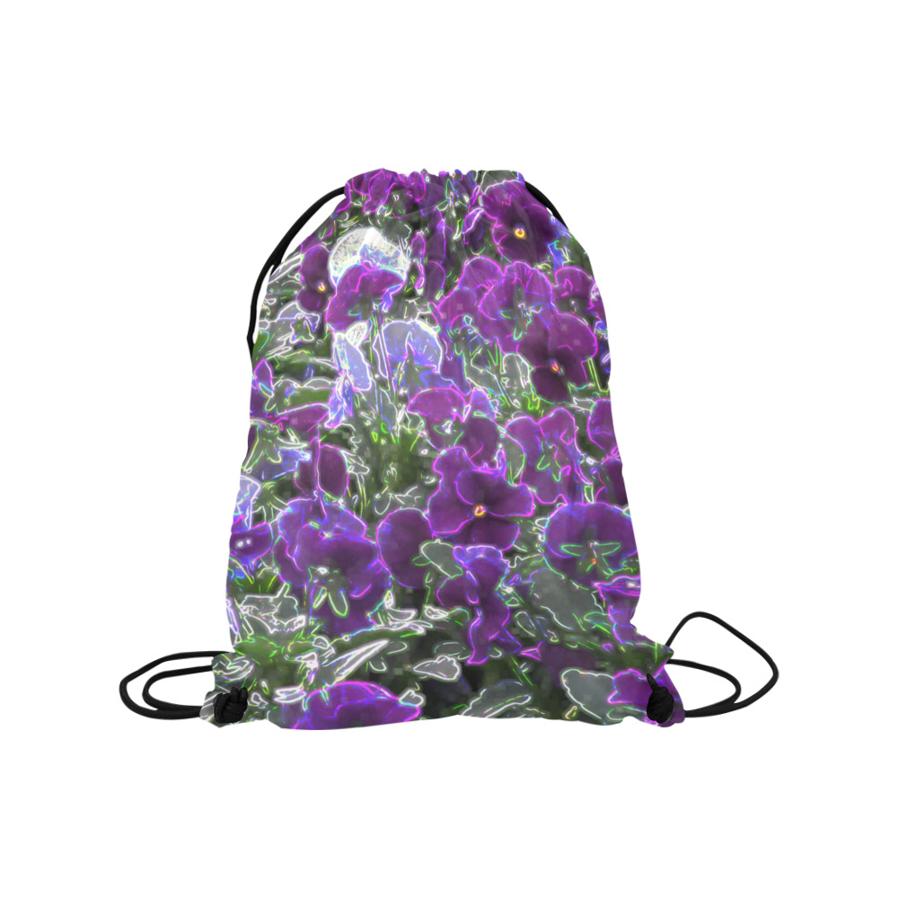 Field Of Purple Flowers 8420 Medium Drawstring Bag Model 1604 (Twin Sides) 13.8"(W) * 18.1"(H)