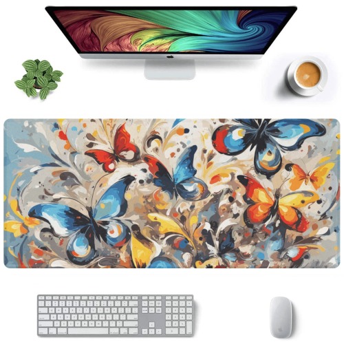 Colorful fantasy of blue and red butterflies Gaming Mousepad (35"x16")