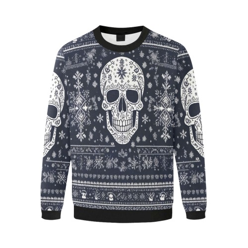 Stylish winter pattern with a cool decorated skull Men's Oversized Fleece Crew Sweatshirt (Model H18)