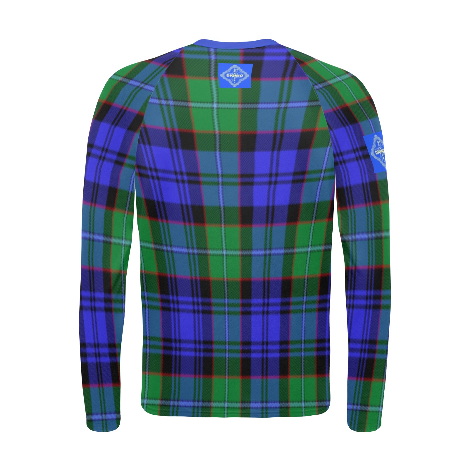 DIONIO Clothing - Long Sleeve Swim shirt Plaid (Blue Green Luxury Shield Logo) Men's Long Sleeve Swim Shirt (Model S39)