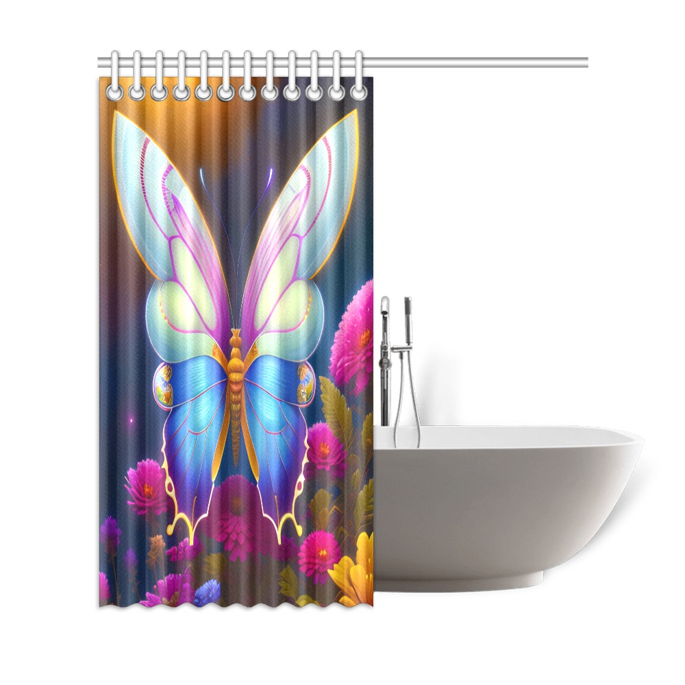 Butterflies and colorful flowers Shower Curtain 69"x72"