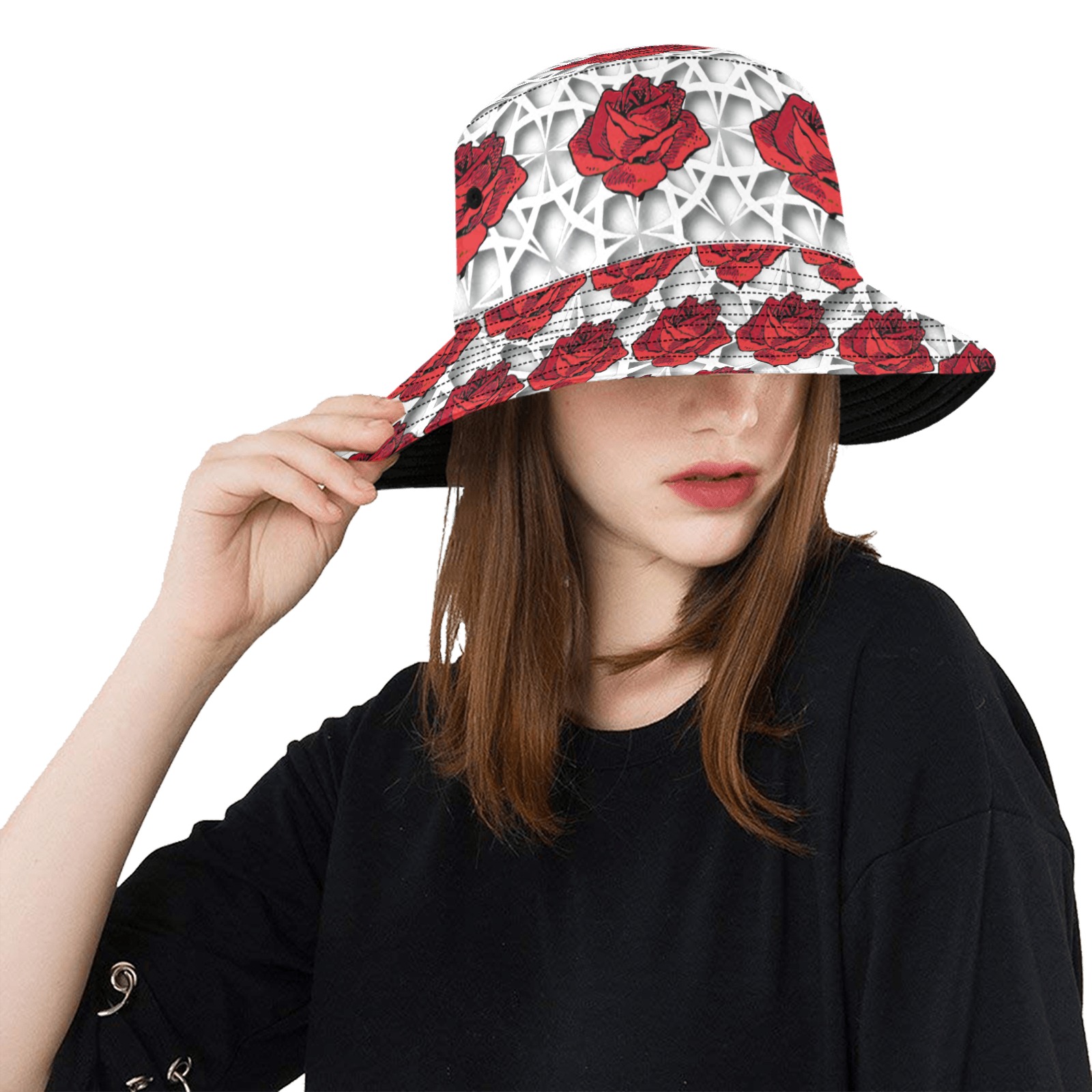 Spanish Rose - red and white Unisex Summer Bucket Hat