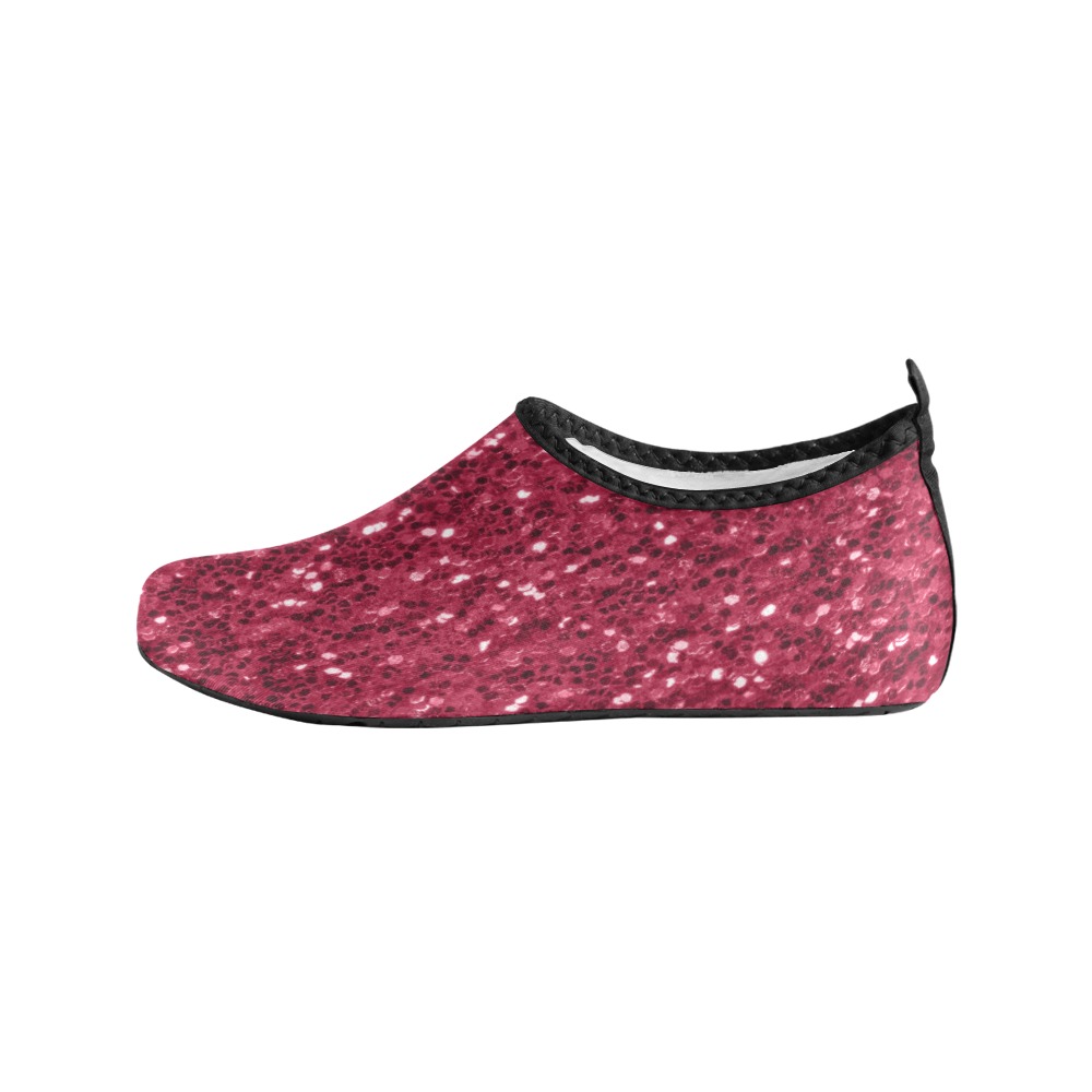Magenta dark pink red faux sparkles glitter Kids' Slip-On Water Shoes (Model 056)