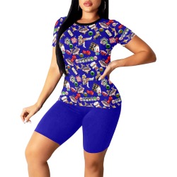 Las Vegas Gamblers Delight - Blue Women's Short Yoga Set