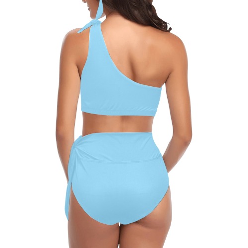 color baby blue High Waisted One Shoulder Bikini Set (Model S16)