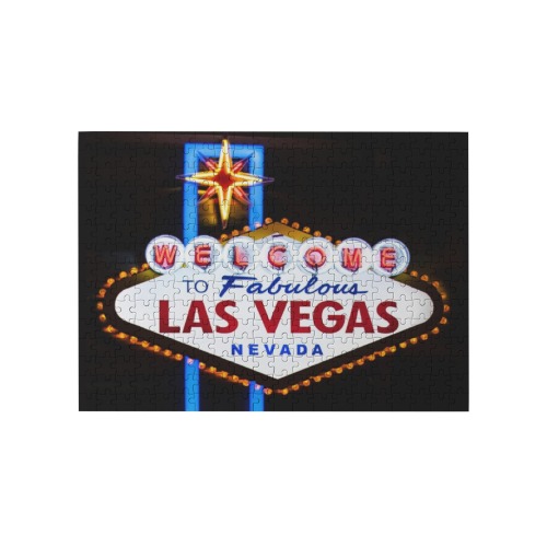Las Vegas Welcome Sign Neon 300-Piece Wooden Jigsaw Puzzle (Horizontal)