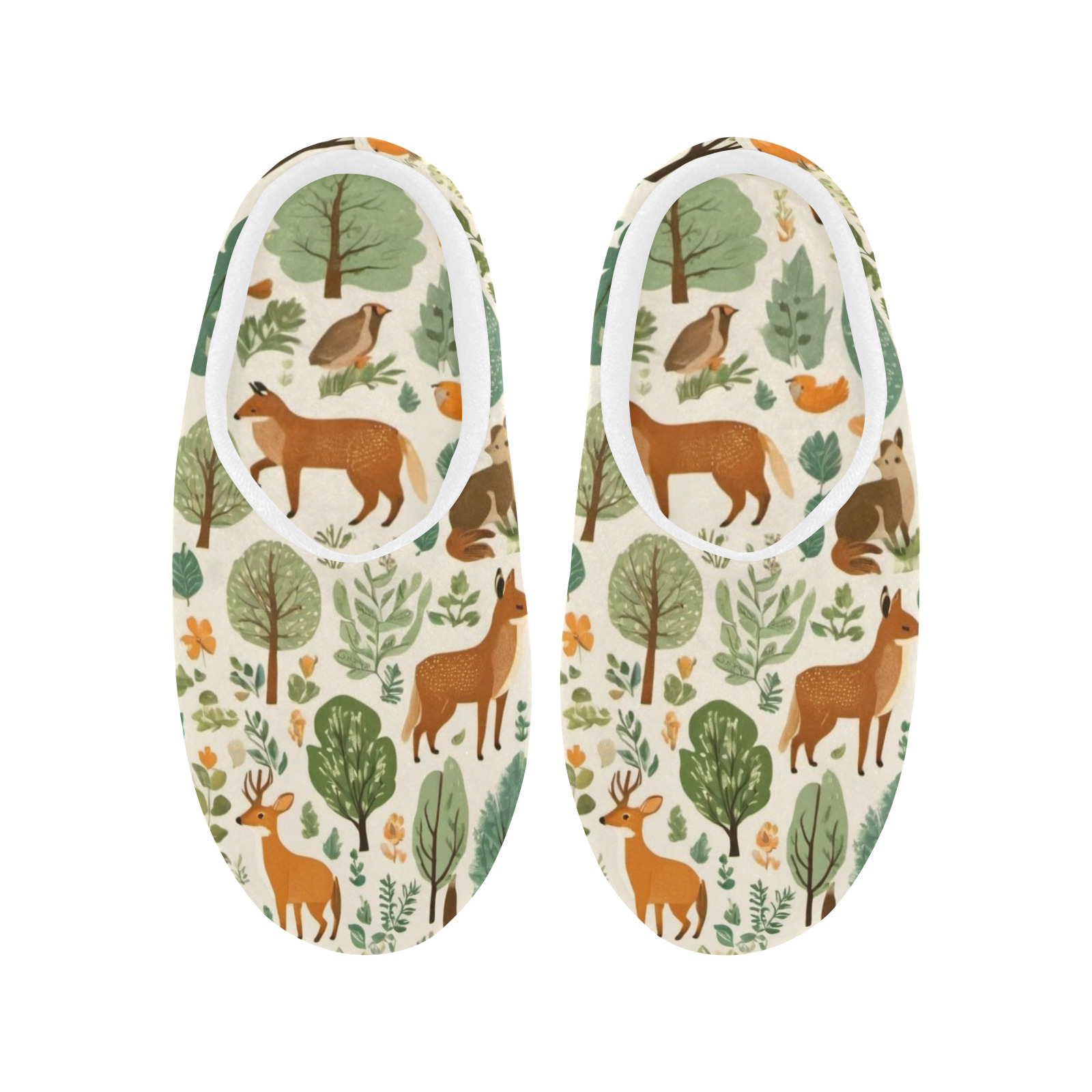 vintage forest animals Women's Non-Slip Cotton Slippers (Model 0602)