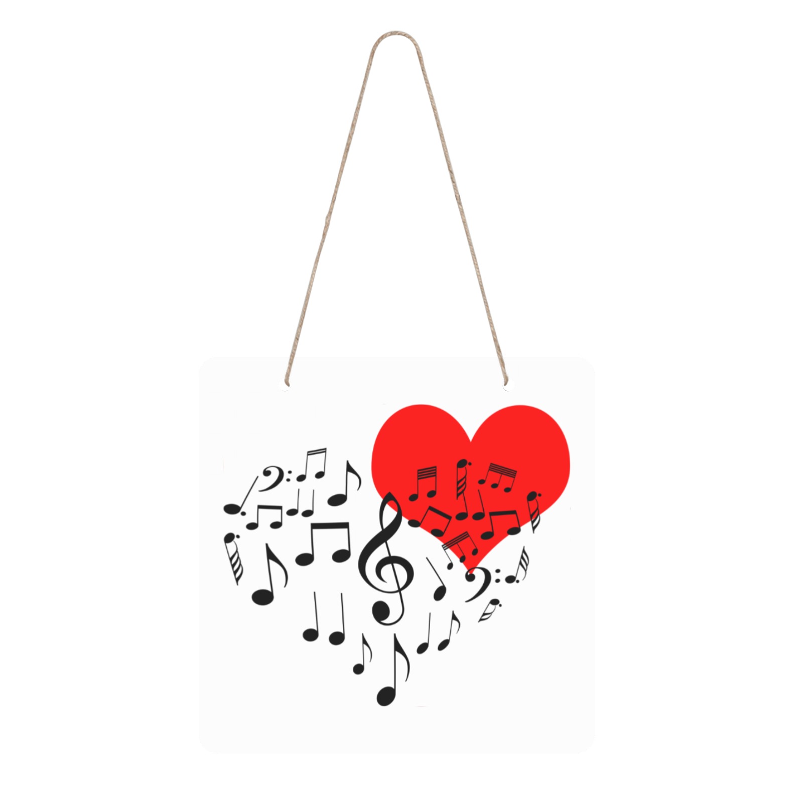 Singing Heart Red Song Black Music Love Romantic Square Wood Door Hanging Sign