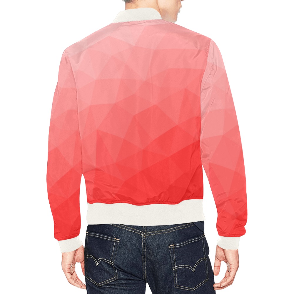 Red gradient geometric mesh pattern All Over Print Bomber Jacket for Men (Model H19)
