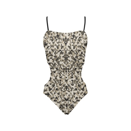 Sand camo Spaghetti Strap Cut Out Sides Swimsuit (Model S28)