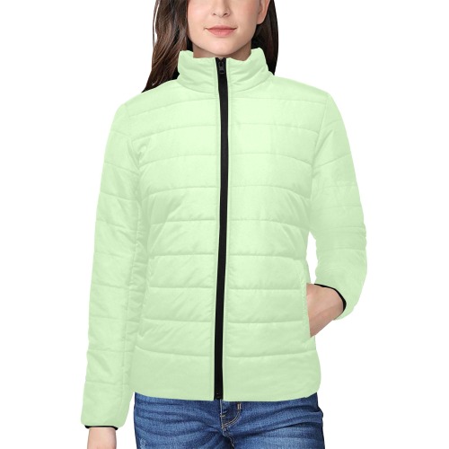 color tea green Women's Stand Collar Padded Jacket (Model H41)