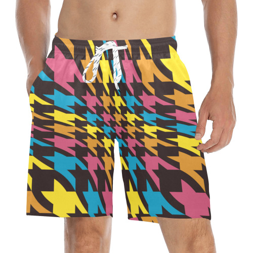 Colorful Abstract Geometric Men's Mid-Length Beach Shorts (Model L51)