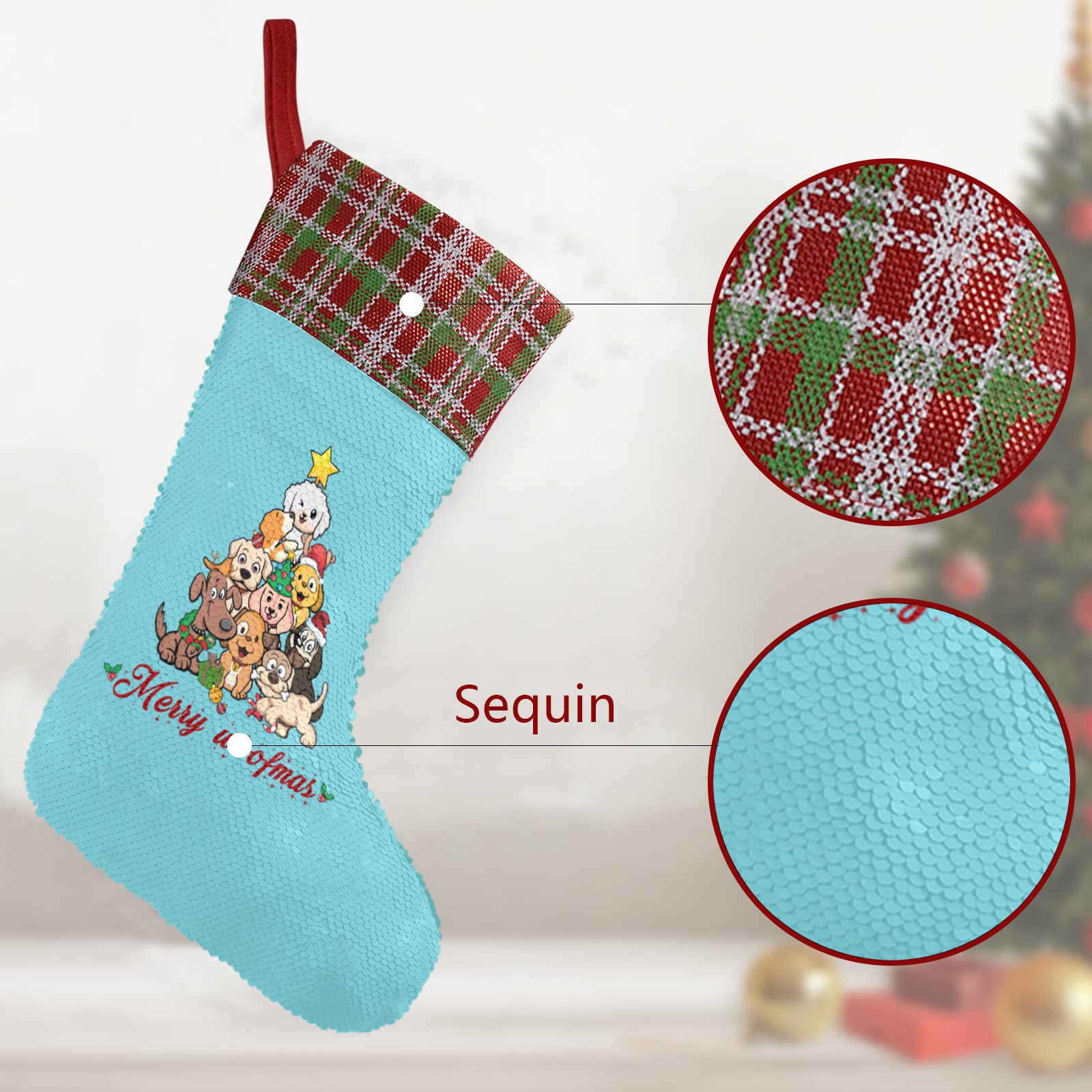 Merry Woofmas Sequin Christmas Stocking