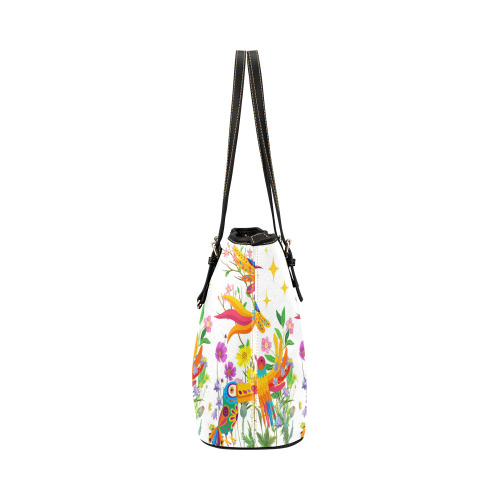 Birds of Paradise Pattern Leather Tote Bag/Large (Model 1651)