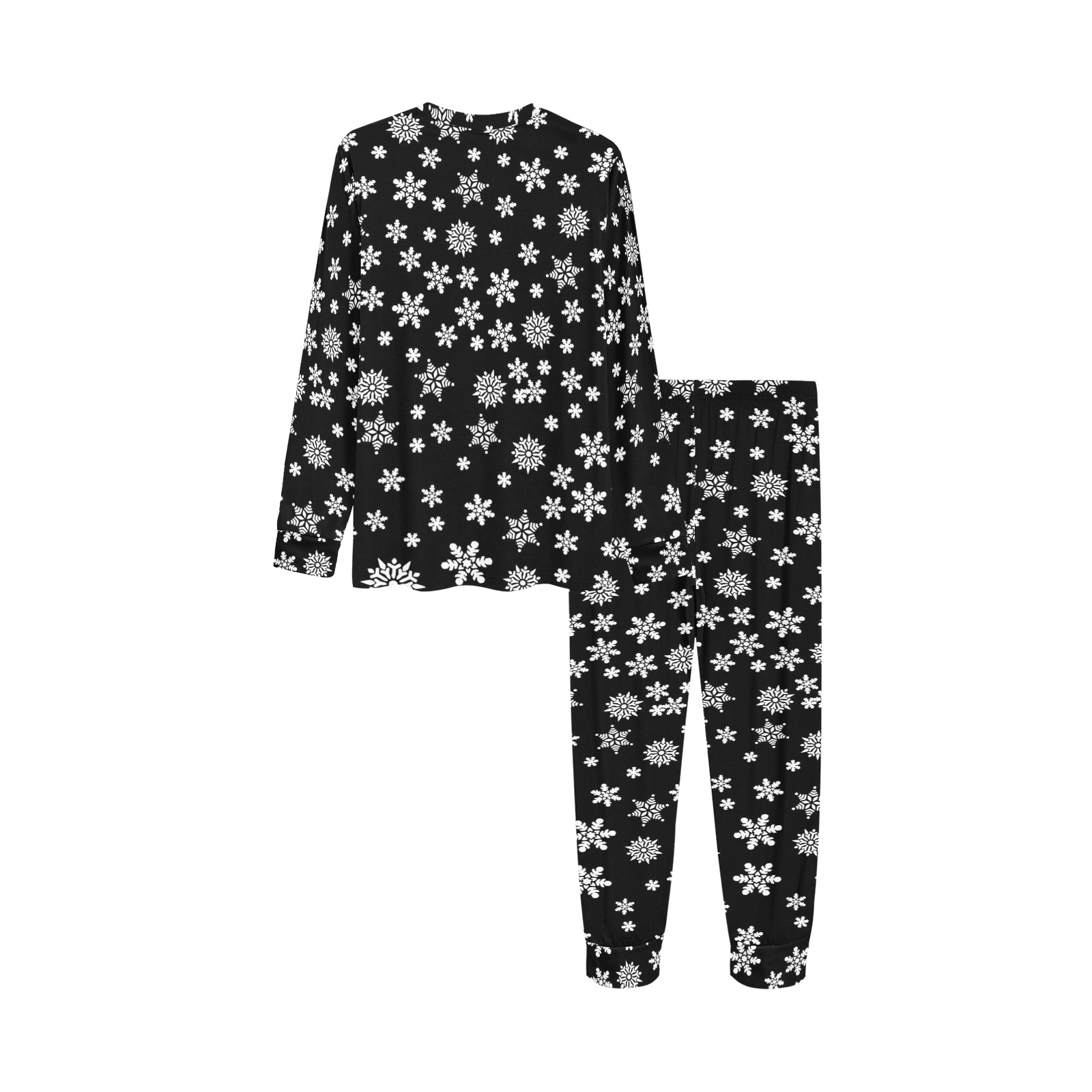 Christmas White Snowflakes on Black Kids' All Over Print Pajama Set