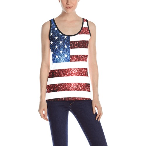 Sparkly USA flag America Red White Blue faux Sparkles patriotic bling 4th of July All Over Print Tank Top for Women (Model T43)