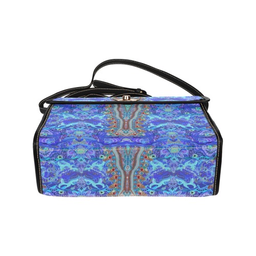 tribal pearls and feathers blue Waterproof Canvas Bag-Black (All Over Print) (Model 1641)