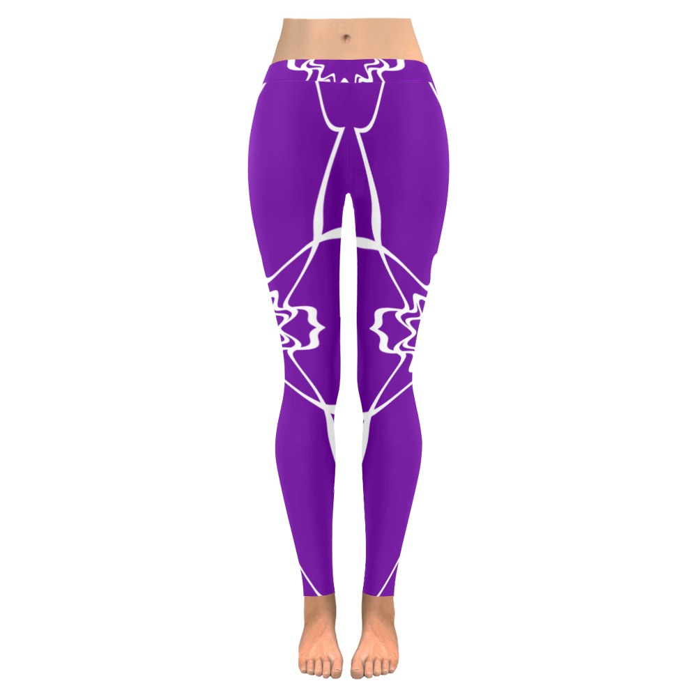 White Interlocking Triangles2 Starred purple Women's Low Rise Leggings (Invisible Stitch) (Model L05)