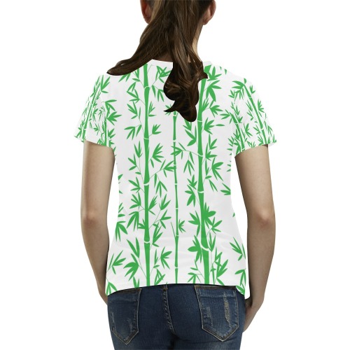 Tropical bamboo leaves pattern All Over Print T-Shirt for Women (USA Size) (Model T40)