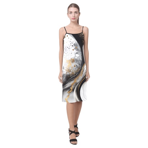 Black and Gold Abstract 1 Alcestis Slip Dress (Model D05)