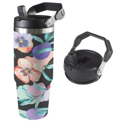 Dark modern tropical floral PD 30oz Tumbler with Top Handle